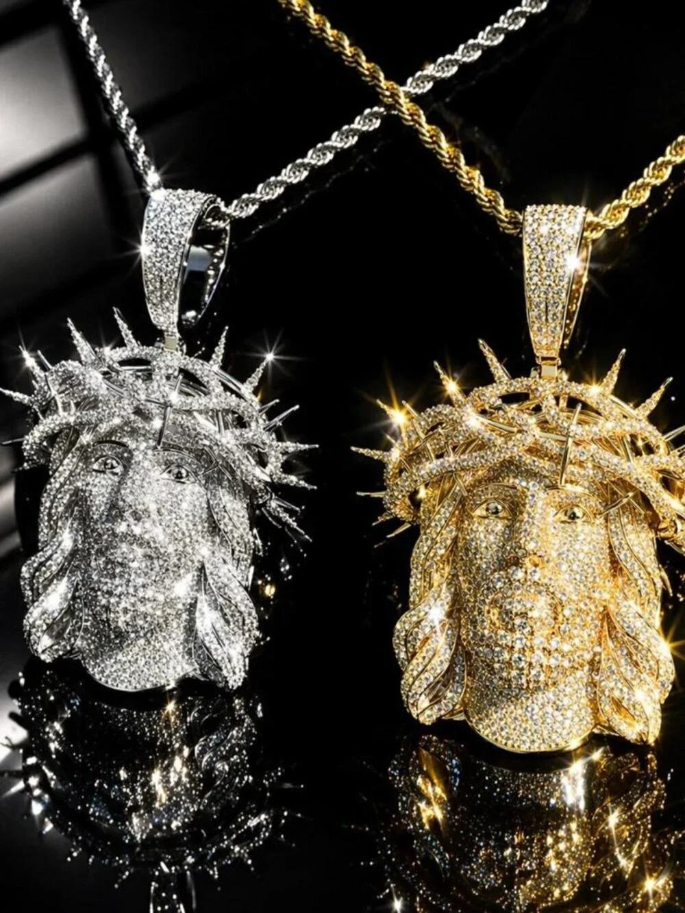 Jesus Piece With Crown with 24inch rope chain